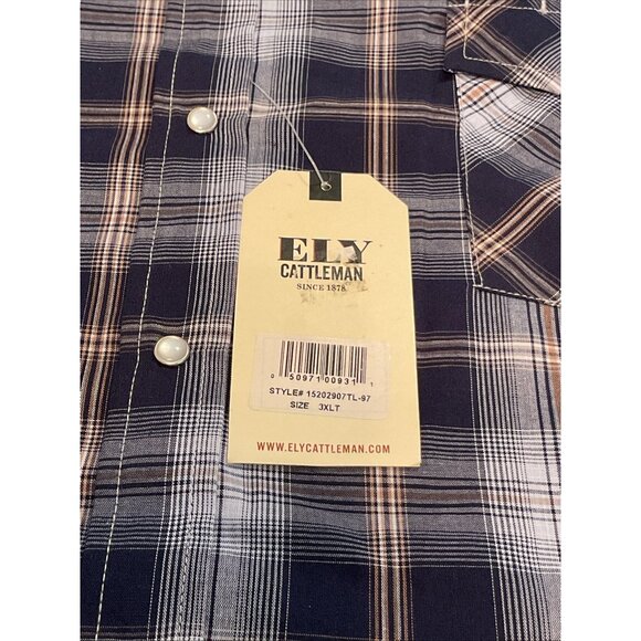 NWT Ely Cattleman Shirt 3XL Tall Men’s Plaid Western Pearl Snaps L/S Pockets - Picture 4 of 5